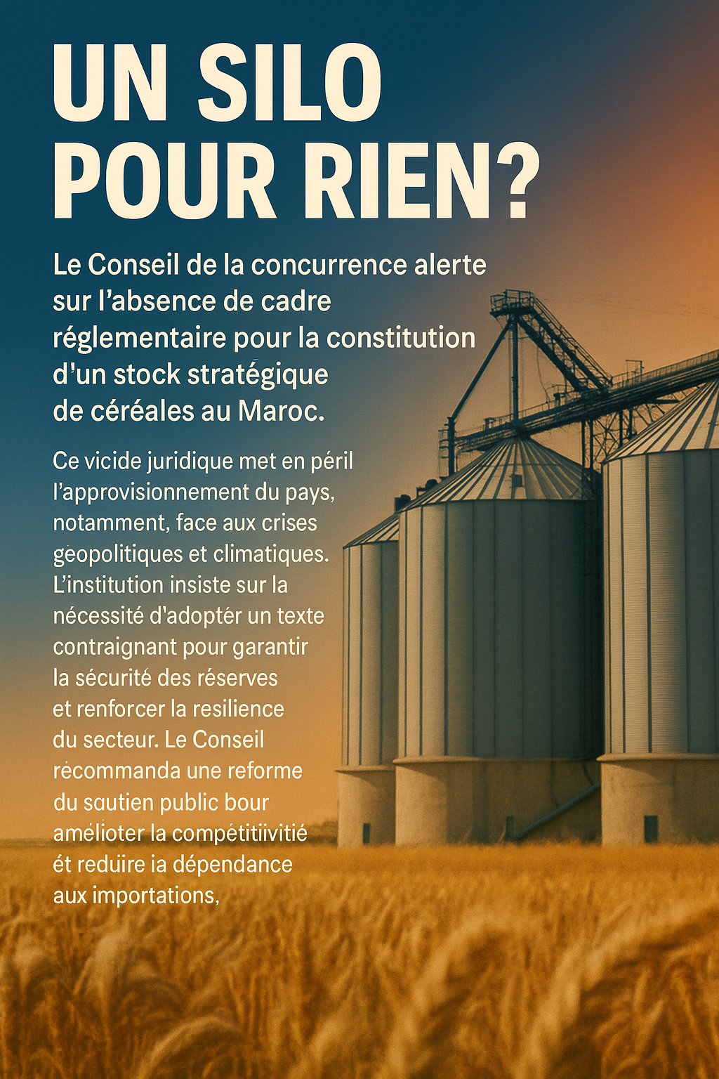 Absence de cadre contraignant pour le stock stratégique de céréales.
