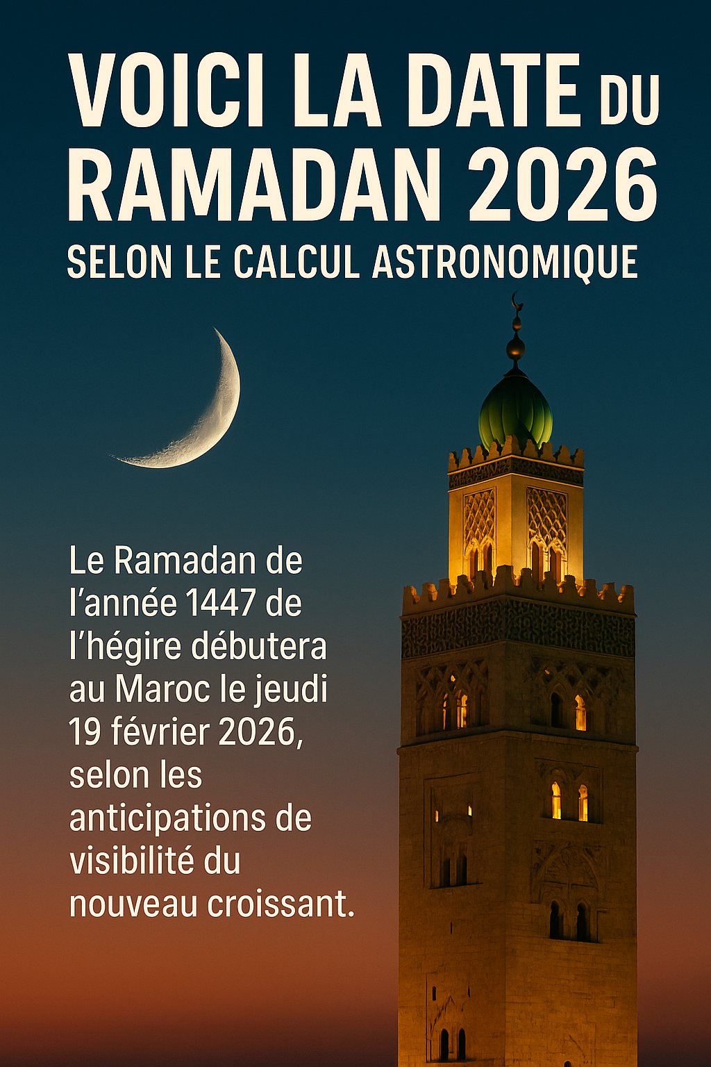 Voici la date du Ramadan 2026 selon le calcul astronomique