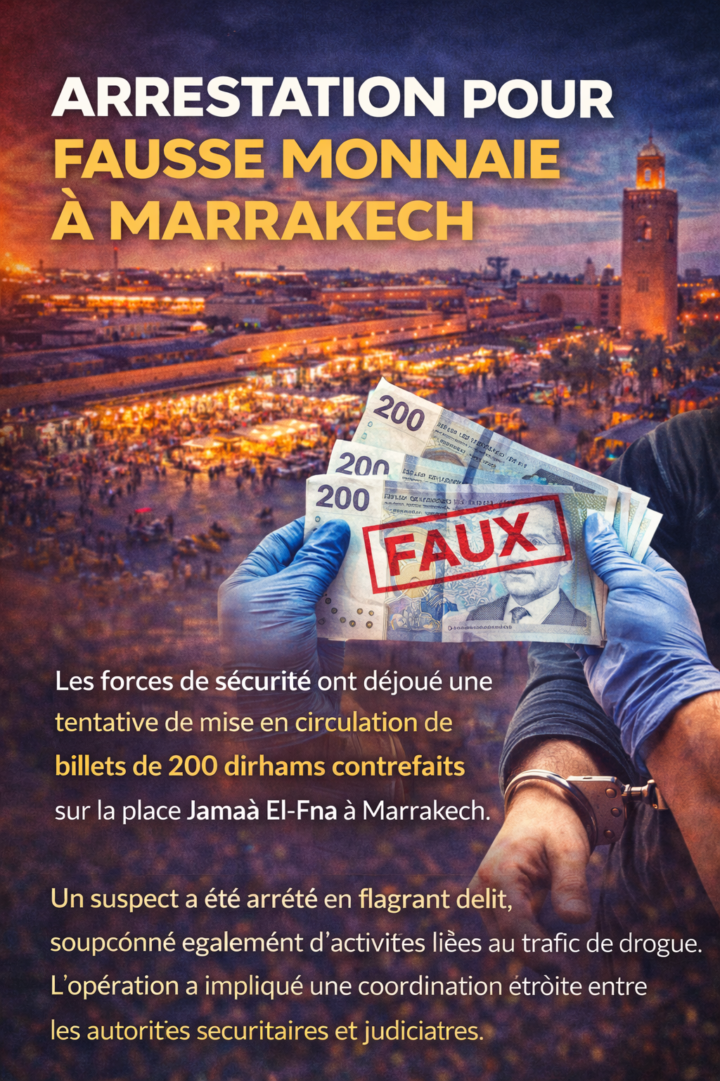 Arrestation pour fausse monnaie à Marrakech.
