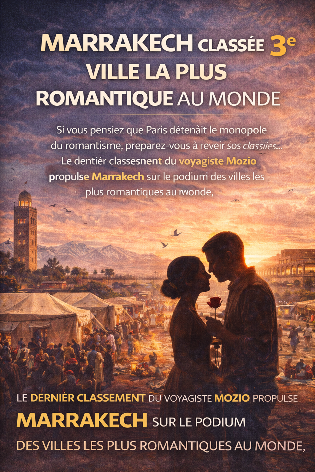Marrakech classée 3 ville la plus romantique au monde.