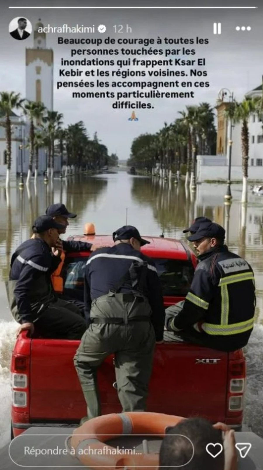 Intempéries dans le nord : Achraf Hakimi exprime sa solidarité avec Ksar El Kébir