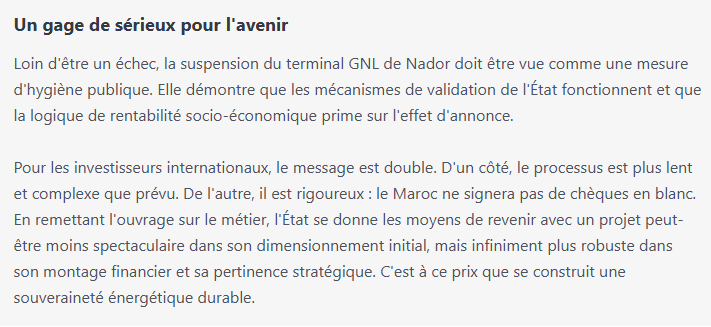 Terminal GNL de Nador : Au-delà de la suspension, l’épreuve de vérité du modèle énergétique marocain