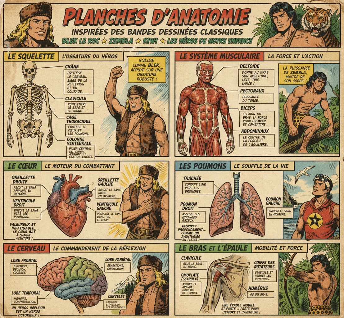 Des hommes, des bandes dessinées et des planches d’anatomie