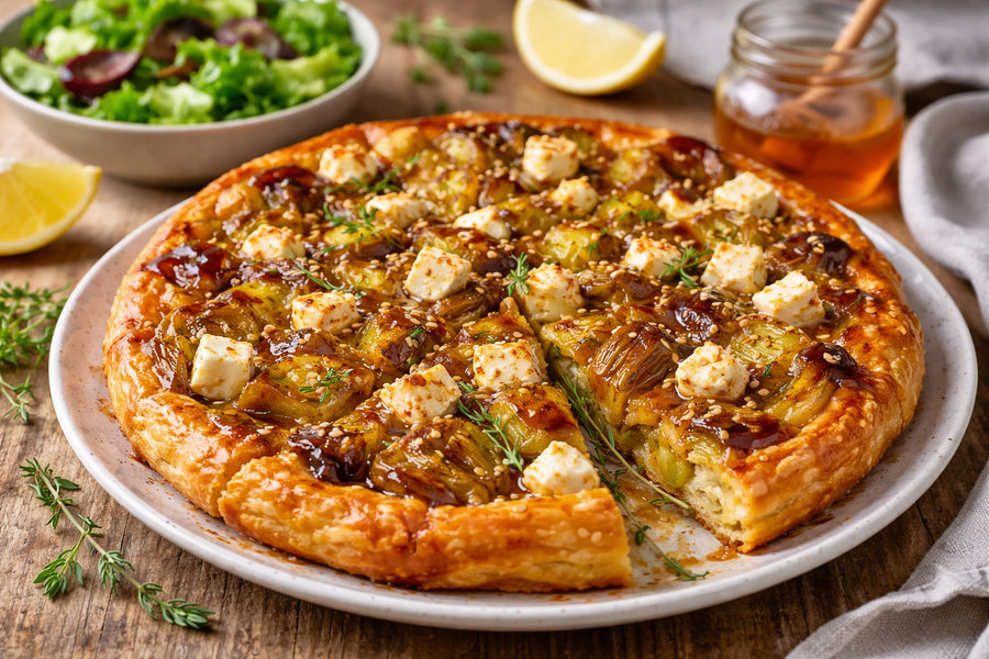 Tarte salée au miel, poireaux et feta : la recette qui bouscule les codes