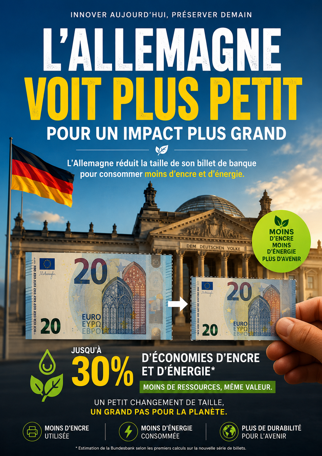 L’Allemagne réduit la taille de son billet de banque pour consommer moins d’encre et d’énergie