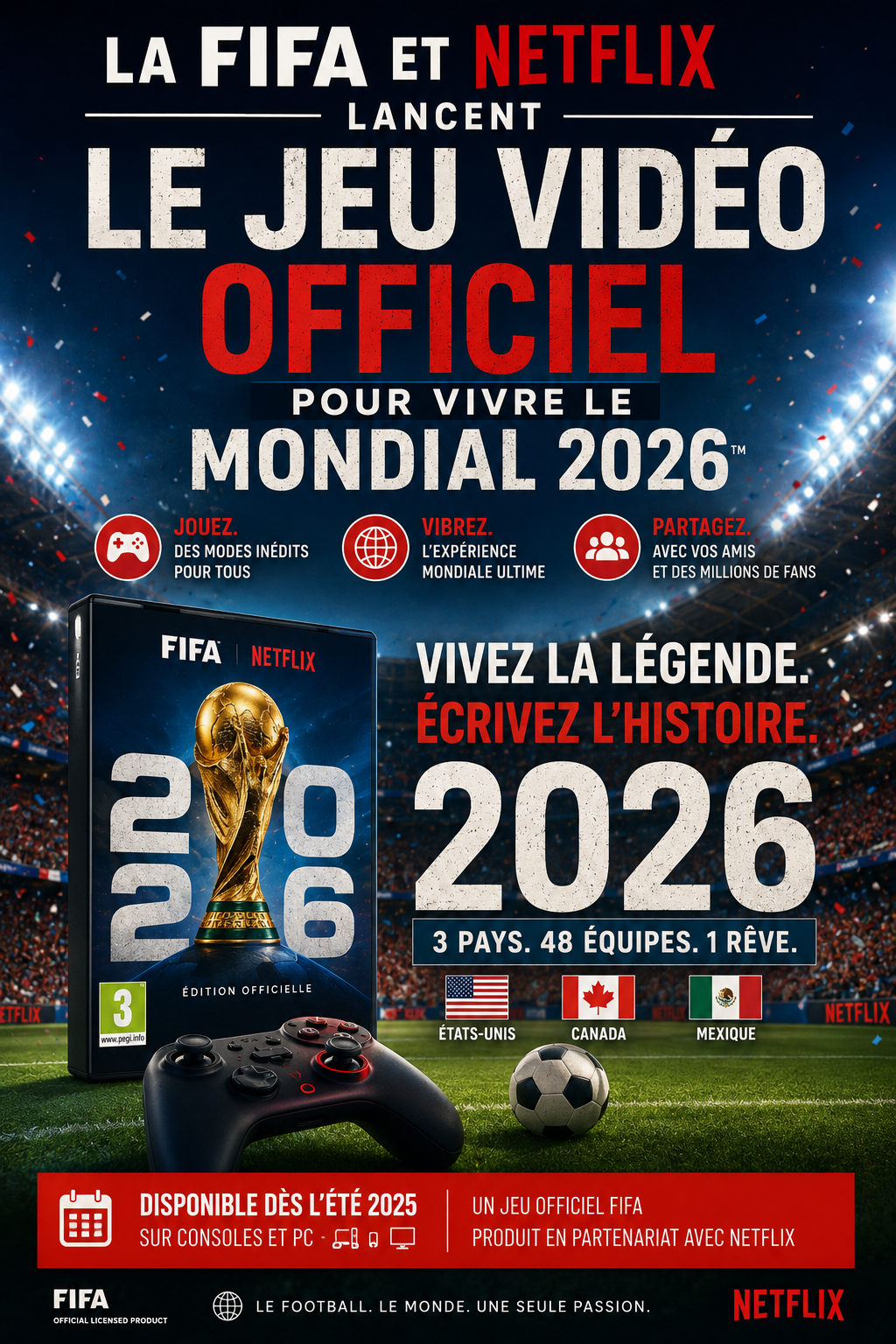 La FIFA et Netflix lancent un jeu vidéo officiel pour vivre le Mondial 2026 