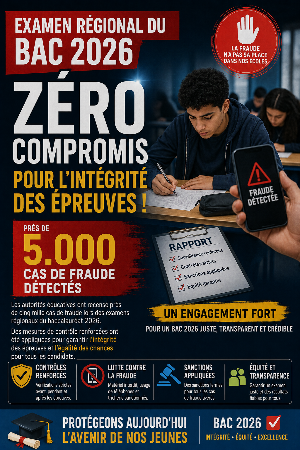 Examen régional du bac 2026 : près de 5.000 cas de fraude détectés.