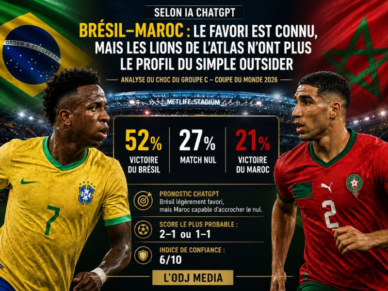 Selon ChatGPT : Brésil–Maroc : le favori est connu, mais les Lions de l’Atlas n’ont plus le profil du simple outsider