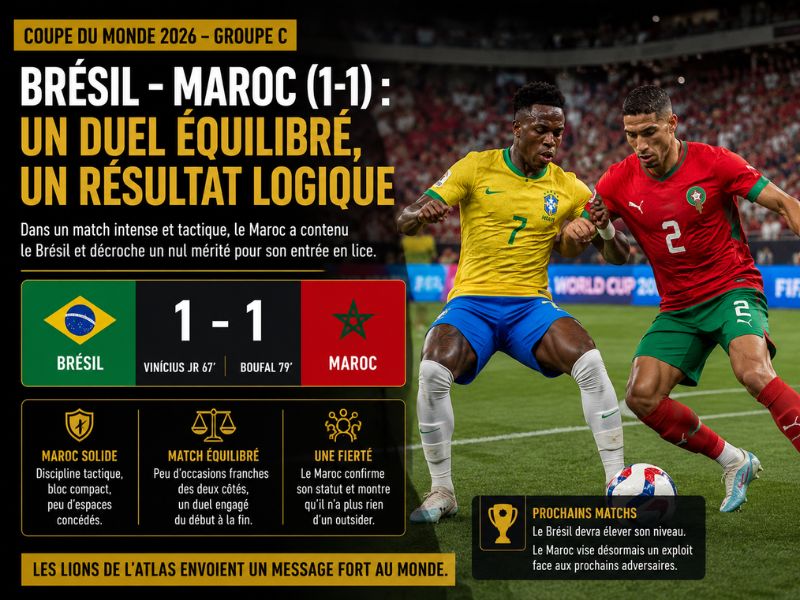 ​Brésil–Maroc (1-1) : Face au Brésil, le Maroc n’a pas résisté : il a rivalisé
