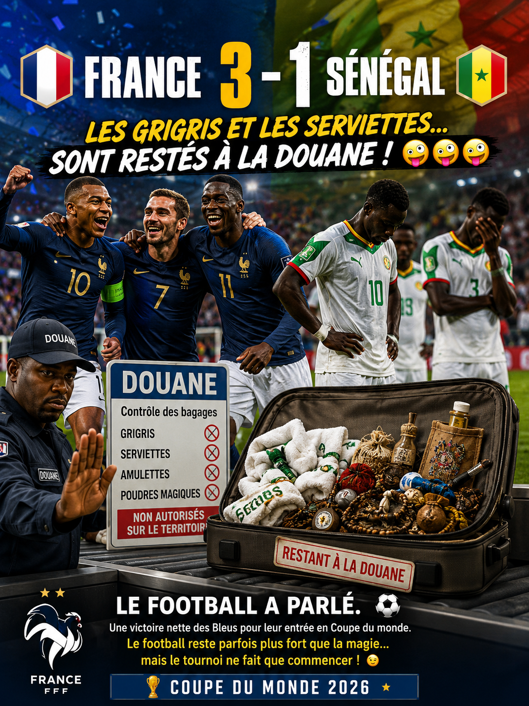 😂😂😂 FRANCE 3 - 1 SÉNÉGAL : Les grigris et les serviettes... sont restés à la douane !