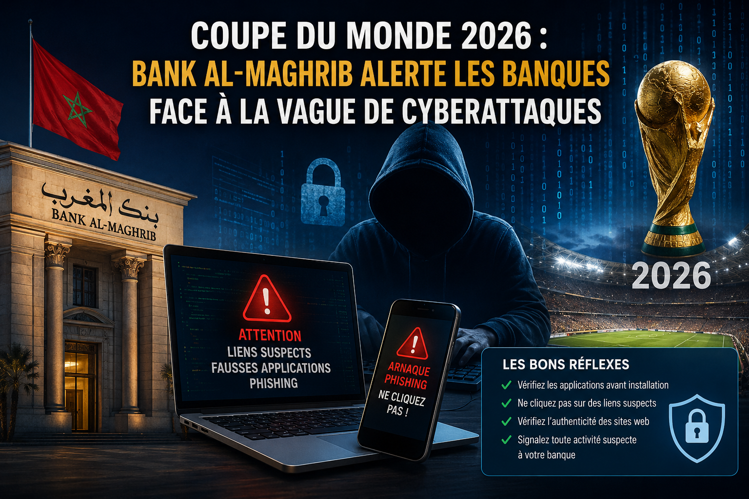 Bank Al-Maghrib alerte les banques face à la vague de cyberattaques liée à la Coupe du Monde 2026
