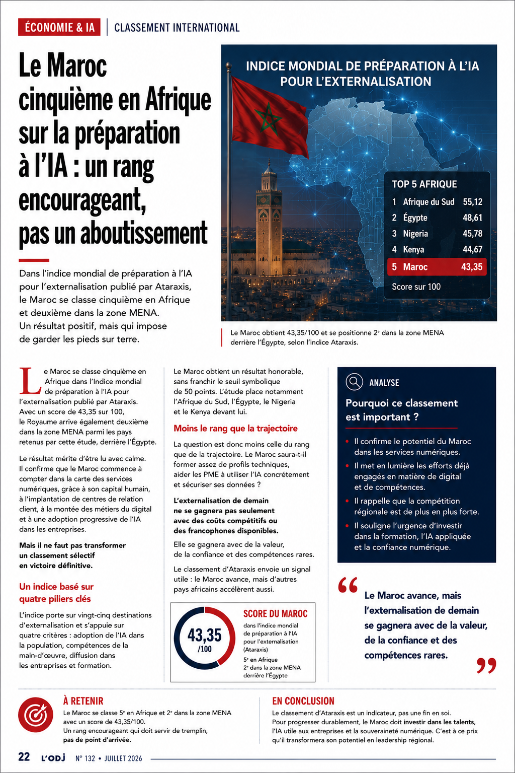Le Maroc cinquième en Afrique sur la préparation à l'IA : un rang encourageant, pas un aboutissement