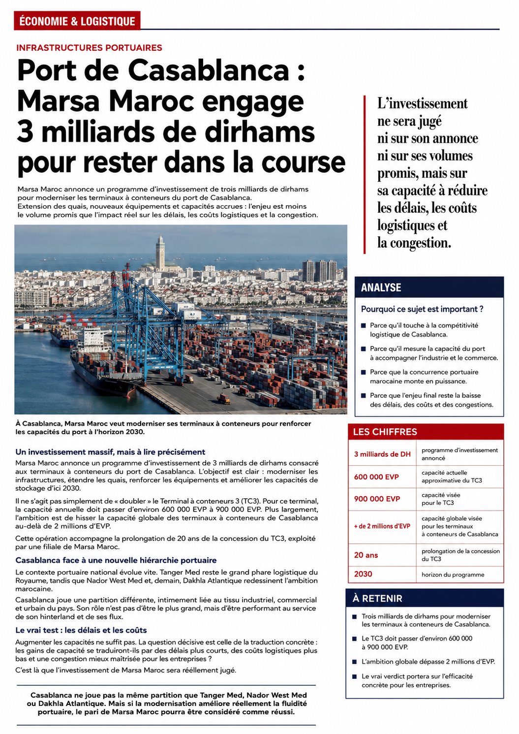 Port de Casablanca : Marsa Maroc engage trois milliards de dirhams pour rester dans la course