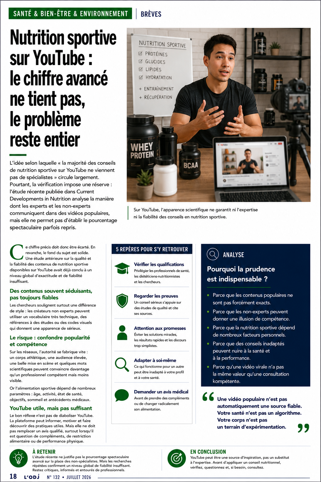 Nutrition sportive sur YouTube : le chiffre avancé ne tient pas, le problème reste entier
