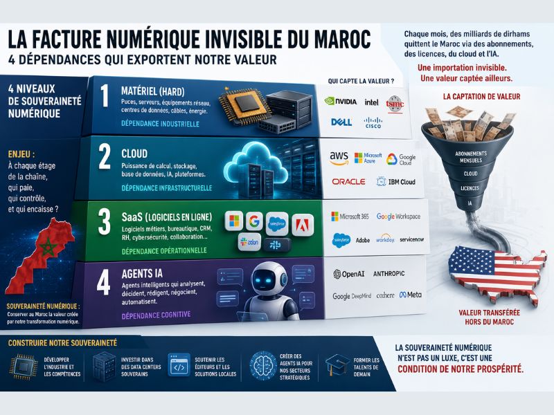 La facture numérique invisible du Maroc : quatre dépendances qui exportent notre valeur