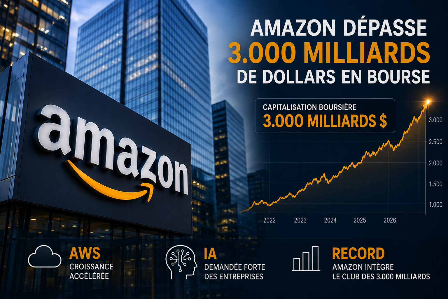 Amazon dépasse les 3.000 milliards de dollars : Wall Street achète désormais l’IA