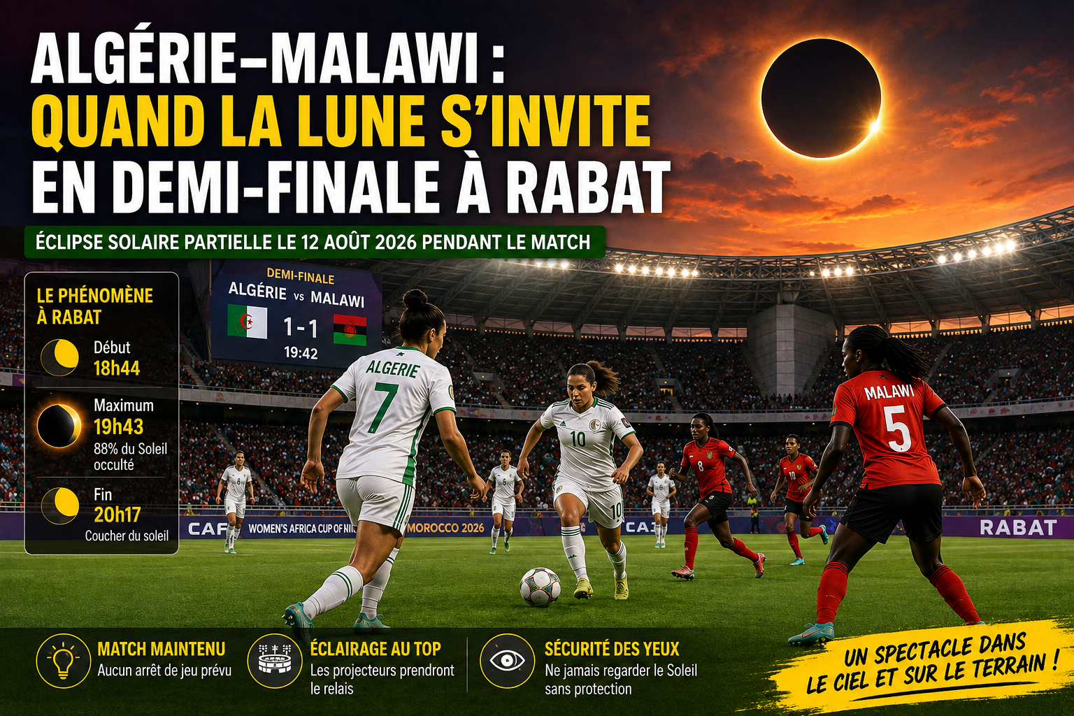 Algérie–Malawi à Rabat : une demi-finale sous… éclipse solaire