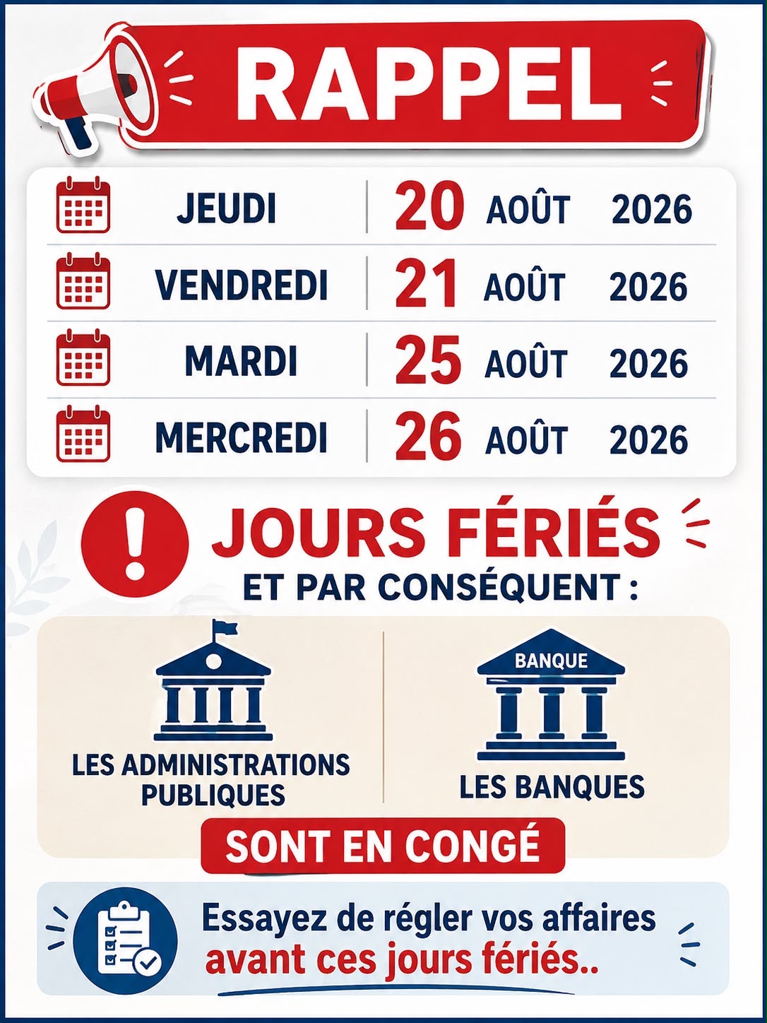 Alerte : Quatre jours fériés