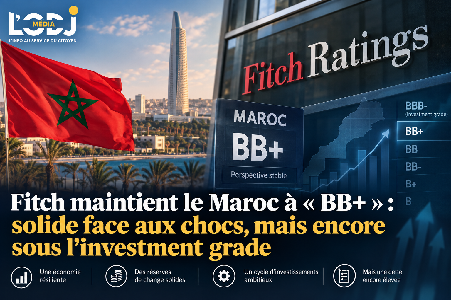 Fitch maintient le Maroc à « BB+ » : solide face aux chocs, mais encore sous l’investment grade