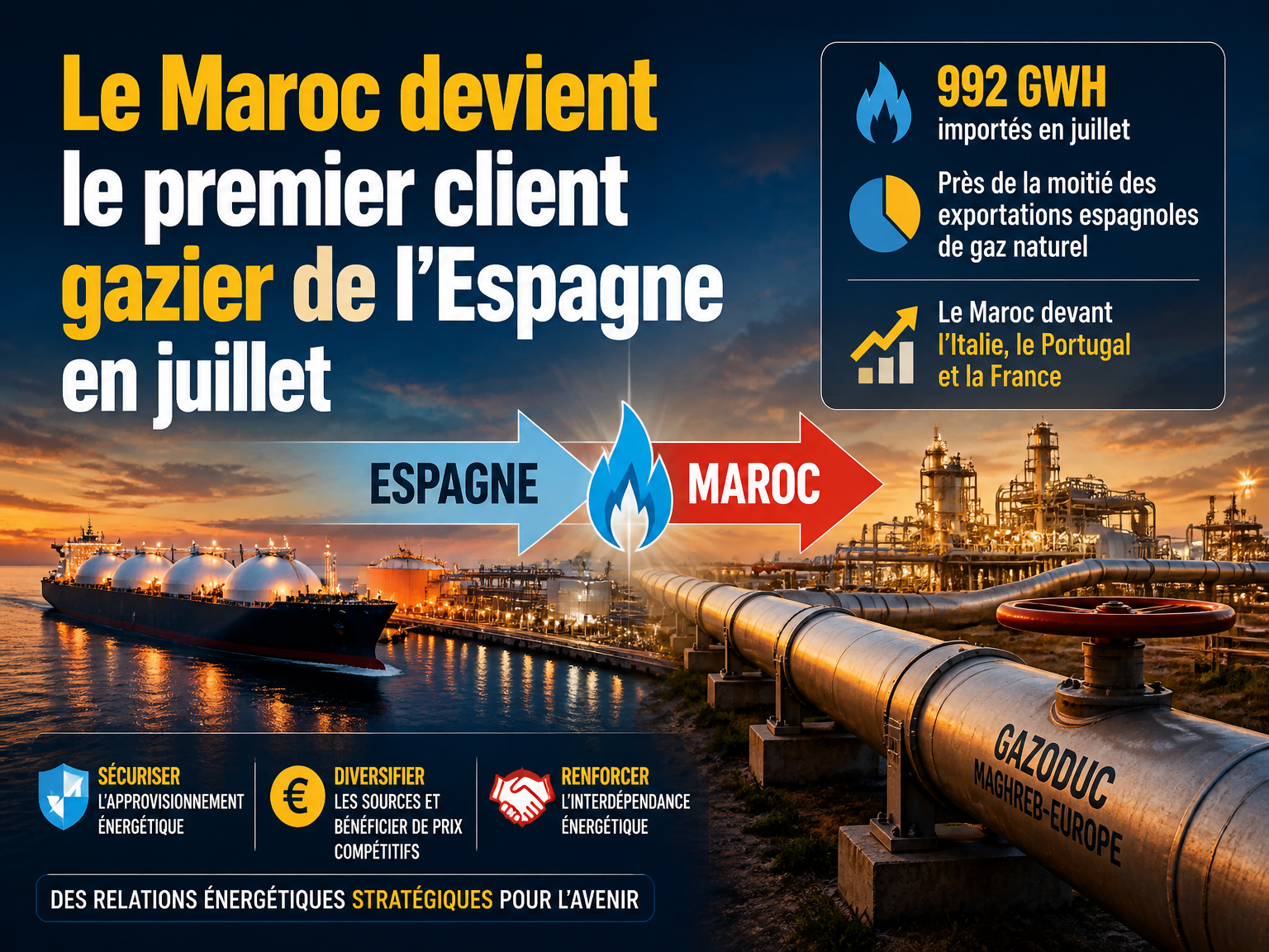 Le Maroc devient le premier client gazier de l’Espagne en juillet