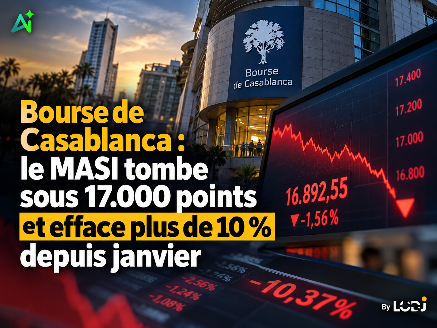 Bourse de Casablanca : le MASI tombe sous 17.000 points et efface plus de 10 % depuis janvier