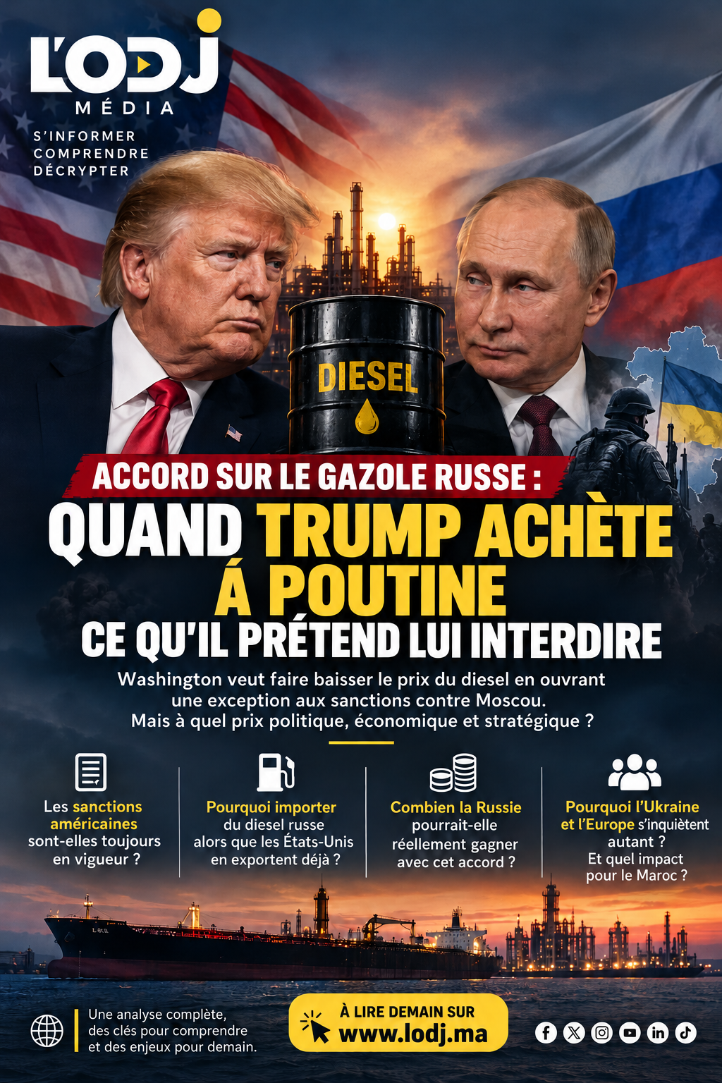 ​Accord sur le gazole russe : quand Trump achète à Poutine ce qu’il prétend lui interdire