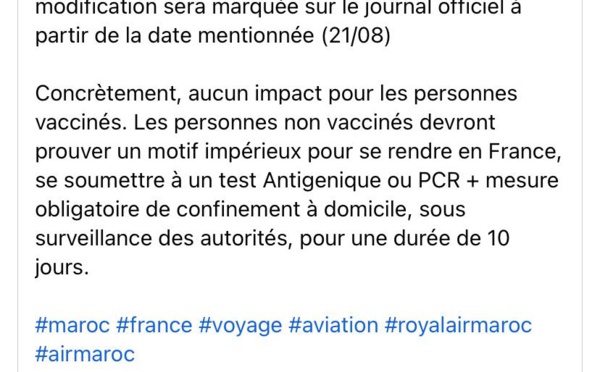 La France : le Maroc sur sa liste rouge "Covid"