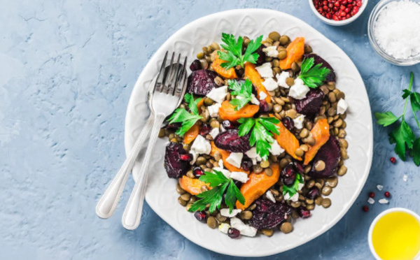 Salade de lentilles aux carottes, betteraves et feta
