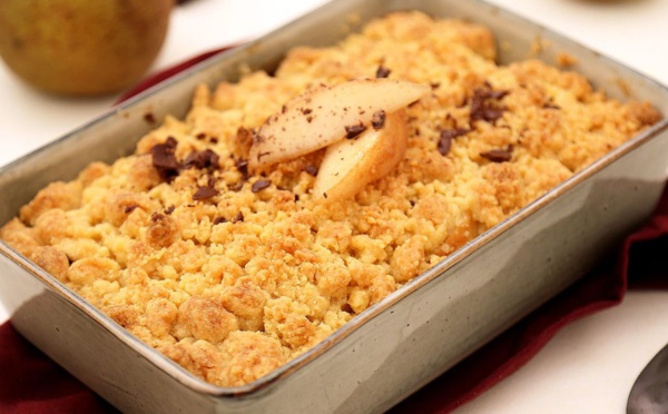Rcette du crumble aux poires, amandes et chocolat