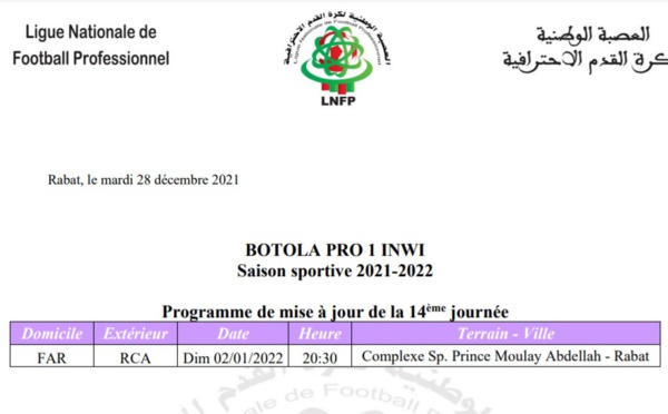 Botola Pro D1 Inwi : La nouvelle date du classico fixée par la LNFP 