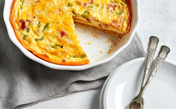 Quiche à la patate douce, au fromage de brebis et à la gruyère