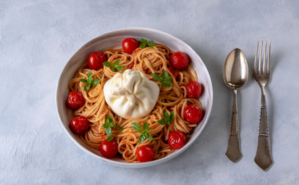 Spaghettis caramélisés au balsamique et burrata