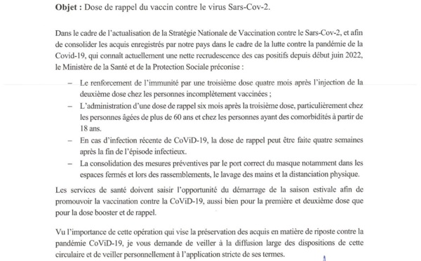 Dose de rappel du vaccin contre le virus Sars-Cov-2