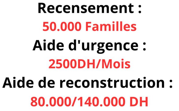 Recensement, aide d'urgence et aide financière directe de reconstruction