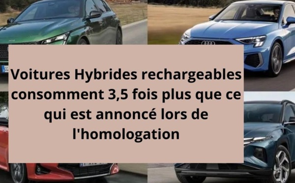 Voitures Hybrides rechargeables consomment 3,5 fois plus que ce qui est annoncé lors de l'homologation