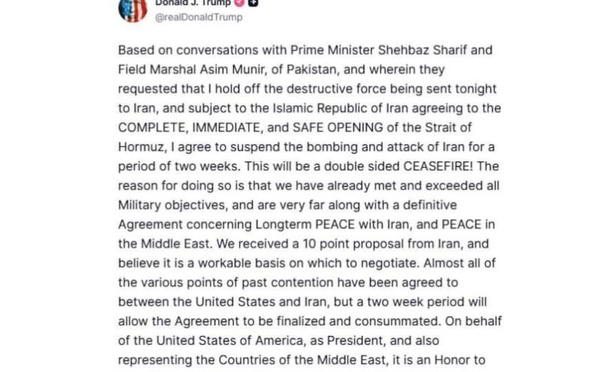 ​Trump annonce une trêve de deux semaines avec l’Iran sous médiation pakistanaise