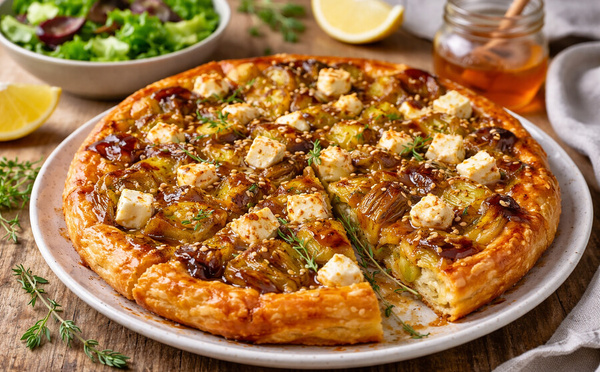Tarte salée au miel, poireaux et feta : la recette qui bouscule les codes
