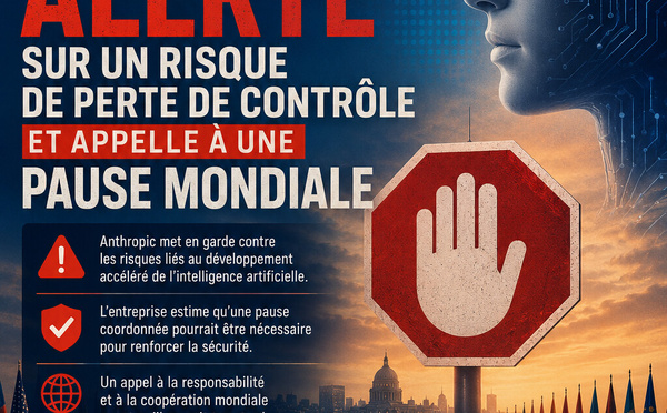 Anthropic Claude alerte sur un risque de perte de contrôle et appelle à une pause mondiale.