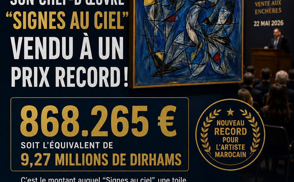 Le tableau “Signes au ciel” de Ahmed Cherkaoui vendu à un prix record. 868.265 euros,