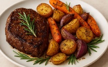 Steak mariné au romarin &amp; café, légumes rôtis au zaatar : le dîner healthy-chic qui réconcilie plaisir et élégance